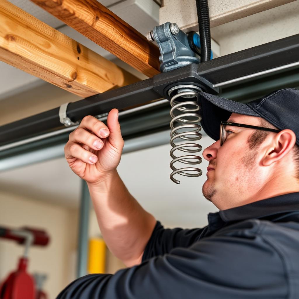 Repair garage door service in Marshville NC - professional technician at work