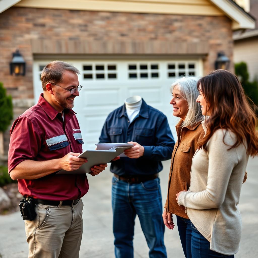 Satisfied Marshville homeowner shaking hands with Garage Door Marshville technician after service